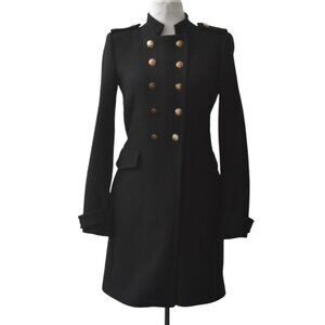 Zara Womens Military Style Coat S  Black Wool Blend Double Breasted Pea Coat
